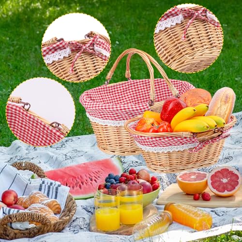 2 Pack 14.2 & 12.6 Inch Natural Wicker Basket with Linen Cotton Cloth Lining (2 Pack 14.2in&12.6in Natural(Round willow))