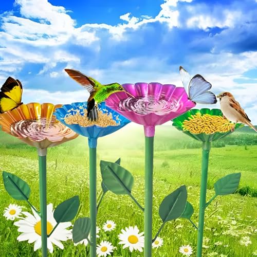 4 Pack Bee Watering Station Butterfly Water Feeder Cup with Flower Design Bee Bath Bowl Bird Bee Watering Cups for Outdoor Yard Garden Decor (4 Count)