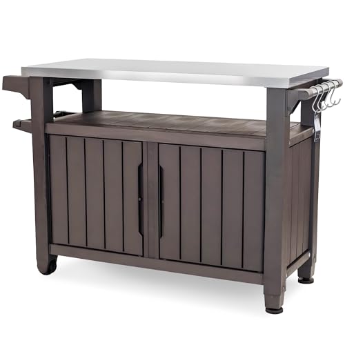 Outdoor Rolling Table Cart for Food Prep (Brown)