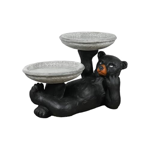 18" Fibre Reinforced Concrete Outdoor Birdbath (18"_bear / Black)