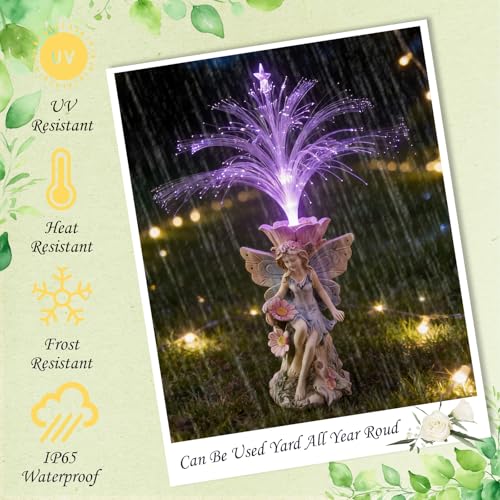Fairy Garden Decor Statue Solar Fairy Garden Statues With Fiber Optic Light (White Fairy)