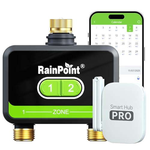 WiFi Water Timer for Garden Hose with Brass Inlet & Outlet (Green / 2 Zone)