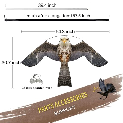 Bird Scarer Kite with 13ft Pole Bird Hawk Flying Kite