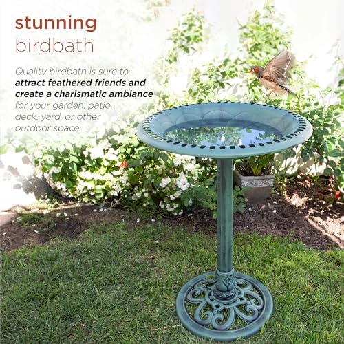 TEC116 Outdoor Aged Green Pedestal Birdbath with Scrollwork