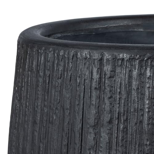 Outdoor Francia Black Concrete Ficonstone Planter Pot with Drainage Hole (Black)