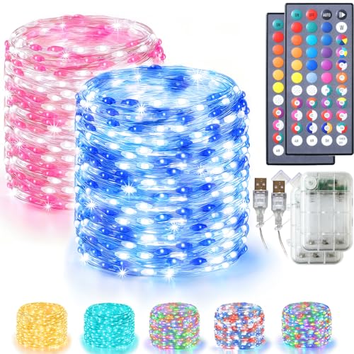 Fairy Lights 34 Colors Changing (Silvery Wire / 2 Pack 60LED/40FT)