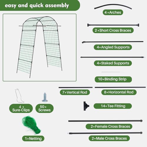 86" Tall Metal Garden Arch Trellis for Climbing Plants (87" H / Green)