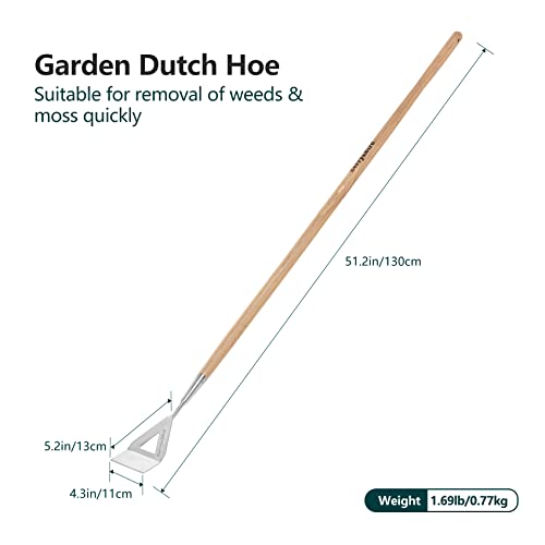 Dutch Hoe Stainless Steel Head with Wooden Handle Weeder