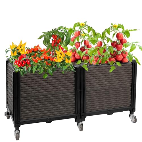 Raised Plant Box with Wheels 31.5"x15.7"x16.1"