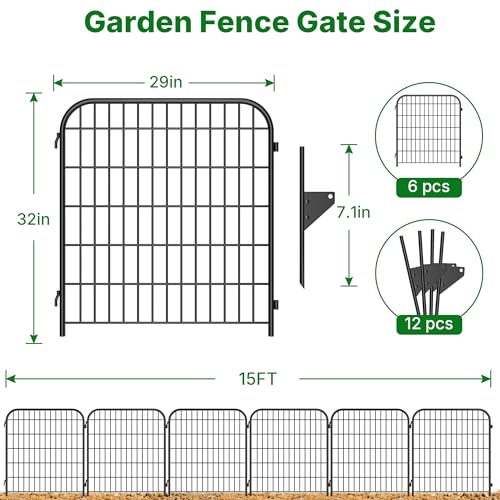 AMAGABELI 6 Panels 32 in (Black Fence & Gate / 32in(H) x 15ft(L))