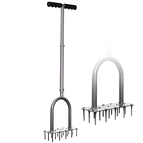 Manual Lawn Aerator Tool with 15 Iron Spikes