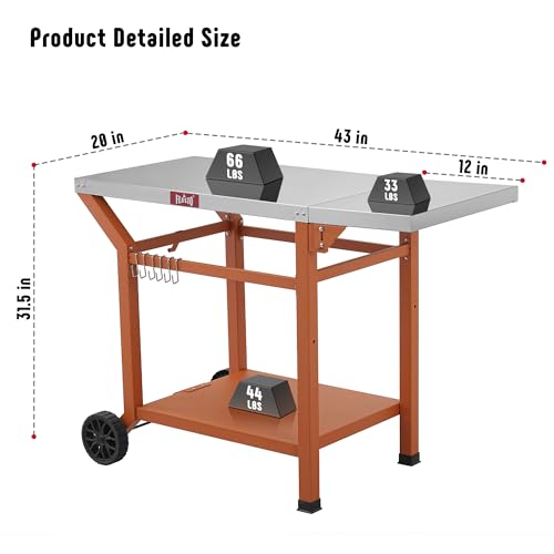 43" Lx20 W Grill Table with Folding Side Table & Undershelf