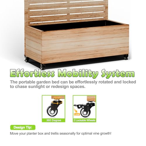 15.7"×70.9"×35.4" Metal Raised Garden Bed with Trellis and Wheels
