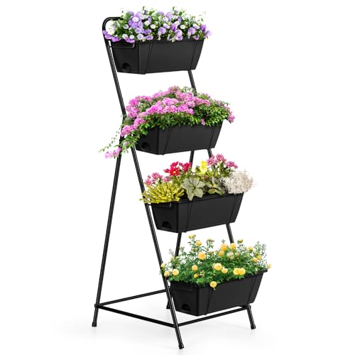 Vertical Garden Planter 4 Tier Planters for Outdoor Plants Vertical Raised Garden Bed with Drainage Holes Herb Garden Planter Outdoor Indoor Patio Yard Balcony