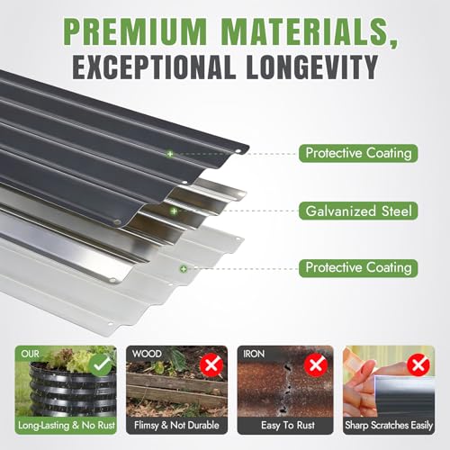 3Pcs Galvanized Raised Garden Bed Kit (Gray)