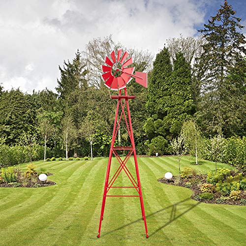 8FT Metal Windmill Ornamental Spinner Backyard Garden Decoration Weather Vane