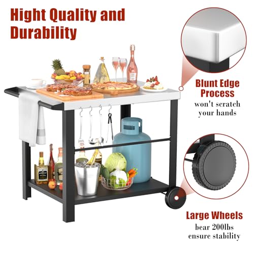Grill Table Stand with Wheels (24.4 x 38.3 x 30.9 inches)