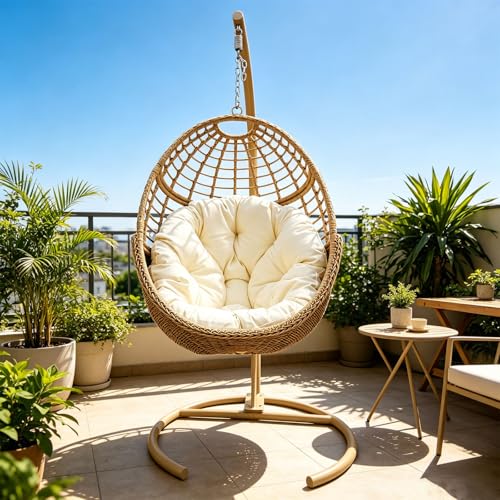 Hanging Egg Swing Chair with Stand (Light Brown)