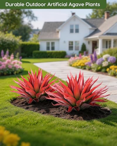 Outdoor Fake Agave Artificial Plant (Red-22 Inch-2 Pack)