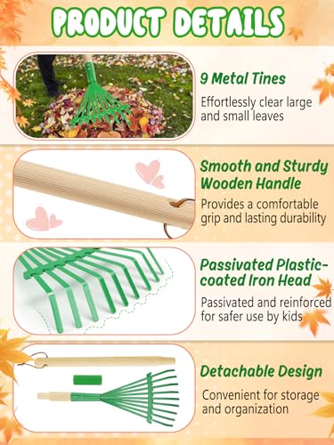 33" Kids Leaf Rake with Gloves