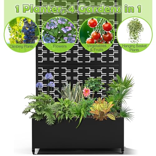 15.7"×70.9"×35.4" Metal Raised Garden Bed with Trellis and Wheels