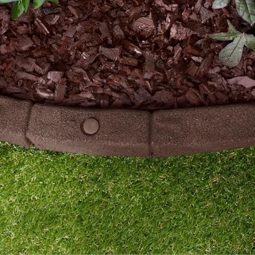 4' Rubber Cobblestone Flexible No Dig Landscape Mulch Border Edging with Anchoring Spikes for Lawns (6 Edgers)