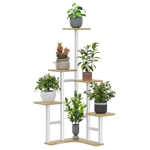 Corner Plant Stand Indoor 6 Tiered Corner Plant Shelf (White Oak / 6 Tier-Square)