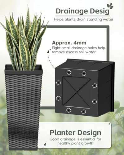 24 Inch Tall Plastic Planters with Rattan Texture (2 Count)