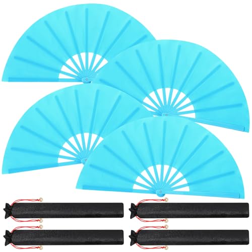 4 Packs Large Folding Hand Fans (Sky Blue)