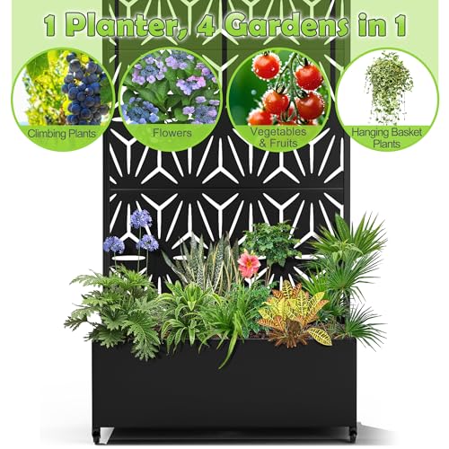15.7"×70.9"×35.4" Metal Raised Garden Bed with Trellis and Wheels