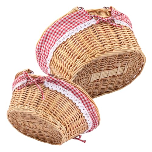 2 Pack 14.2 & 12.6 Inch Natural Wicker Basket with Linen Cotton Cloth Lining (2 Pack 14.2in&12.6in Natural(Round willow))