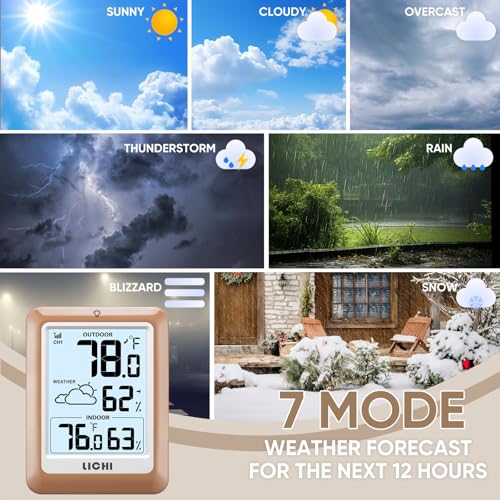 Indoor Outdoor Thermometer Wireless Weather Station (khaki)