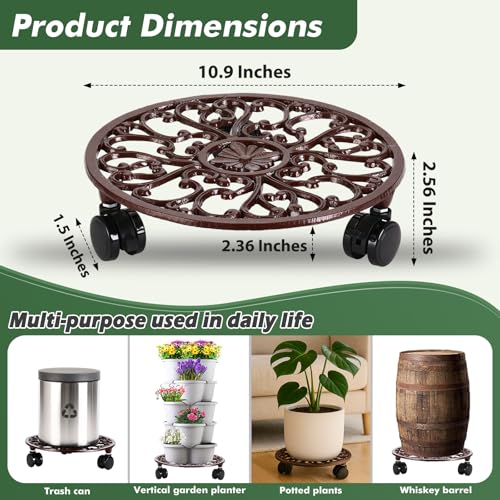 3 Pack 11 In Rolling Plant Stand with Wheels Metal Plant Caddy with Wheels (11 inch: 3 pcs / Brown)