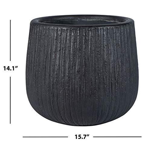 Outdoor Francia Black Concrete Ficonstone Planter Pot with Drainage Hole (Black)