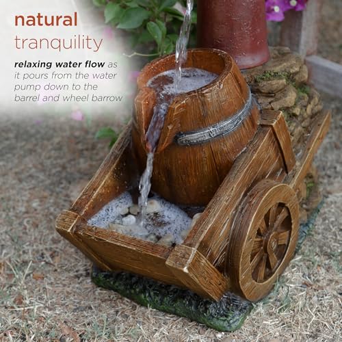 ZEN276S Outdoor Vintage Water Pump and Wheelbarrow Floor Fountain