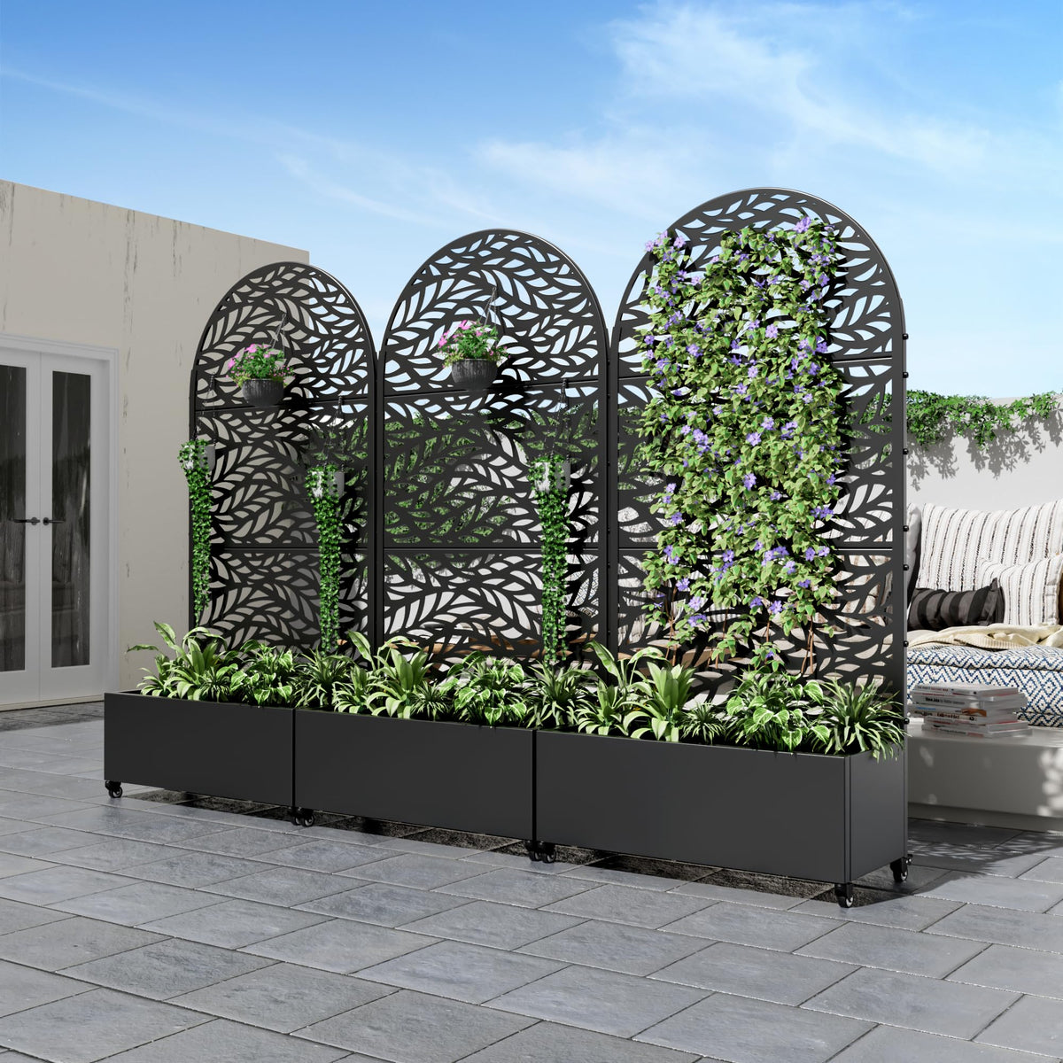Metal Raised Garden Bed with Trellis and Wheels