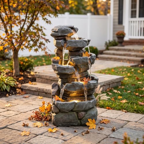 42H Realistic Tree Trunk Outdoor Water Fountain with 5 Tiers (50.6H / Light Gray-rock)