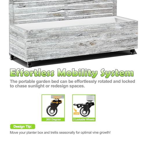 15.7"×70.9"×47.2" Metal Raised Garden Bed with Trellis and Wheels