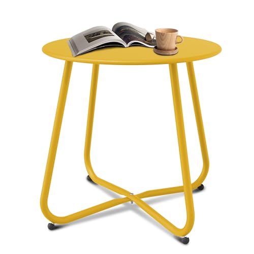 Patio Side Table Waterproof Round Metal Steel Weather Resistant Portable Outdoor and Indoor End Table for Garden Balcony Yard