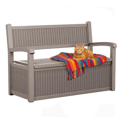 80 Gallon Outdoor Storage Bench Lockable Deck Box Outdoor Storage Box Waterproof for Patio (Grey / 80 Gallon)