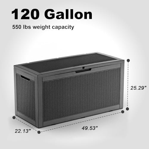 120 Gal Deck Box Waterproof Outdoor Storage Box Black