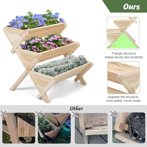3 Tiers Wooden Vertical Raised Garden Bed with Legs