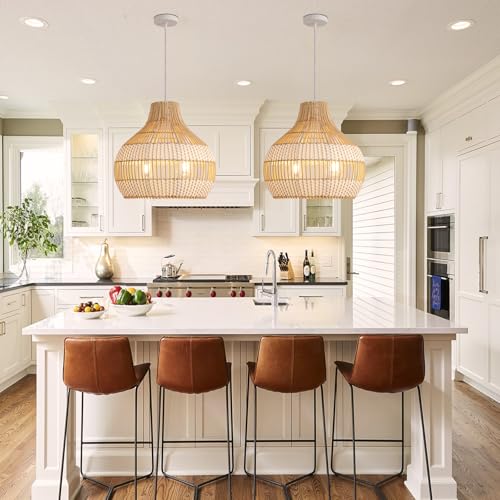 14.6" Rattan Pendant Light (White / 1-Pack 14.56 in)