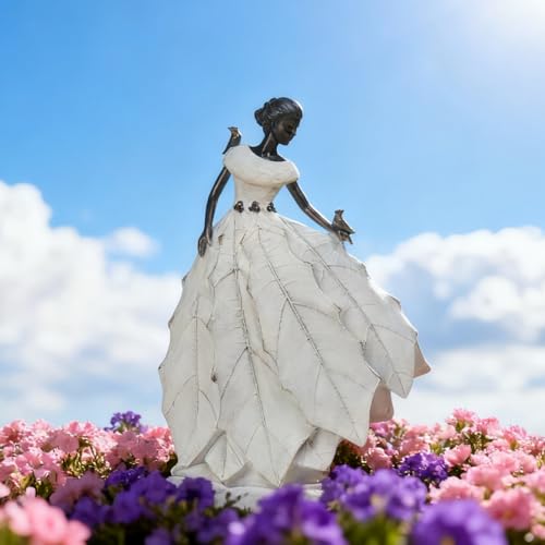 Fairy Garden Statue Maiden Home Decoration 14.5 Inch Table Decor (White-14.5 Inch)