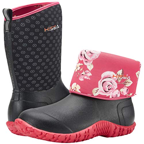 Women's Mid Calf Neoprene Rain Boots Roll Down Rubber Shoes