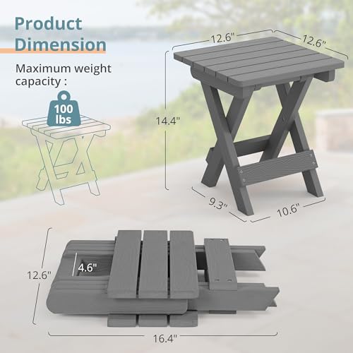 Small Outdoor Folding Side Table HDPS 14 Inch Height