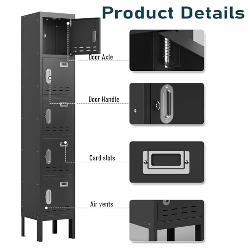 Metal Lockers (Black / 5 Door-(66.15" H x 11.8" W x 11.8" D))