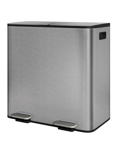 2 x 10.6 gal Stainless Steel Double Trash Can with Lid for Kitchen