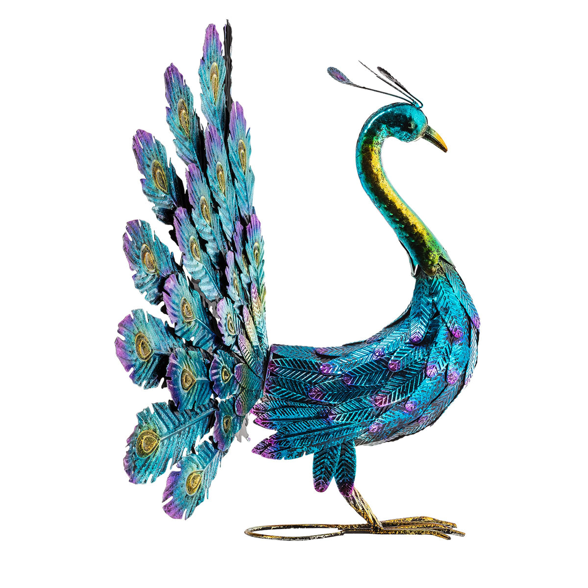 23" Tall Outdoor Metal Peacock Statue
