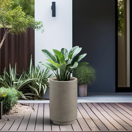 Small Round Tapered Weathered Concrete Planter 15.7" Tall